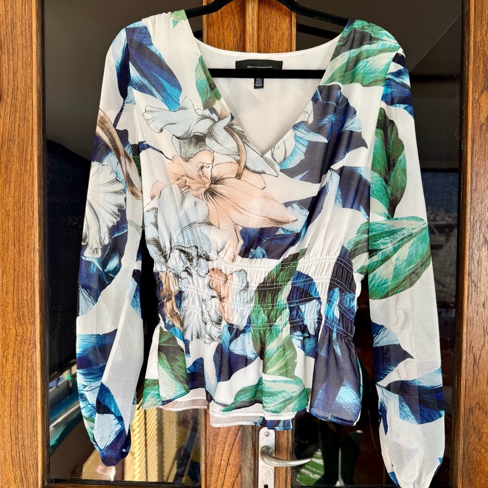 WHBM Floral Print V Neck Blouse Size M